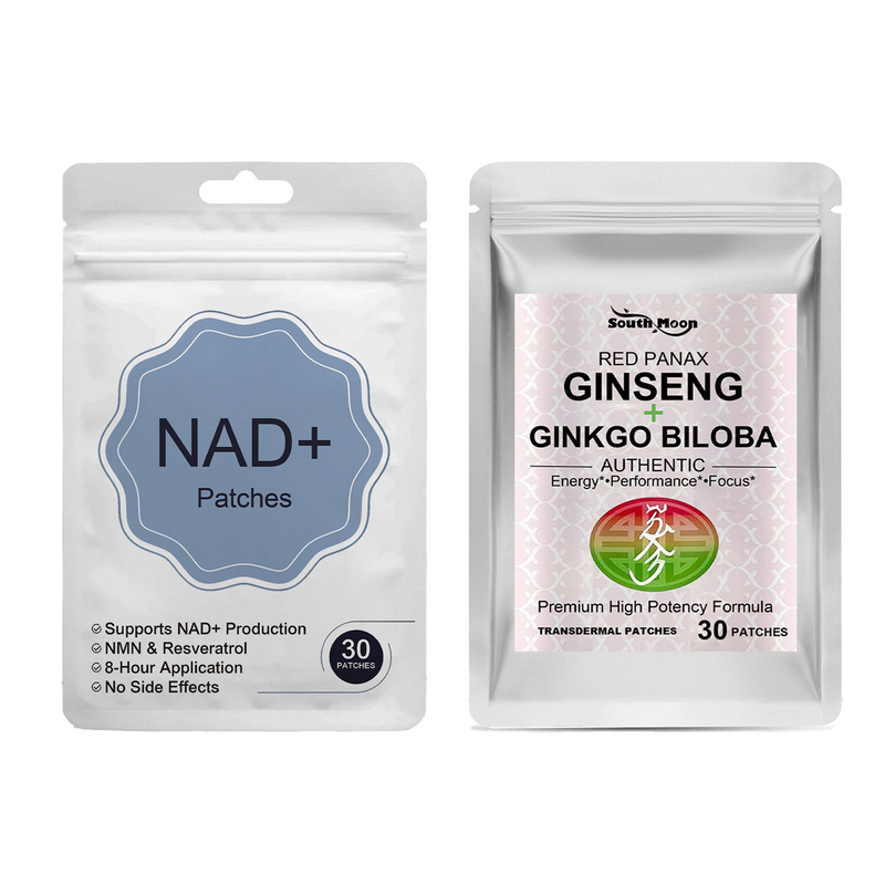 Ginger Tea - NAD+パッチと、高麗人参、イチョウ葉配合の経皮吸収型パッチ。エネルギー向上、集中力向上、健康促進効果をもたらす。合計60枚入り。