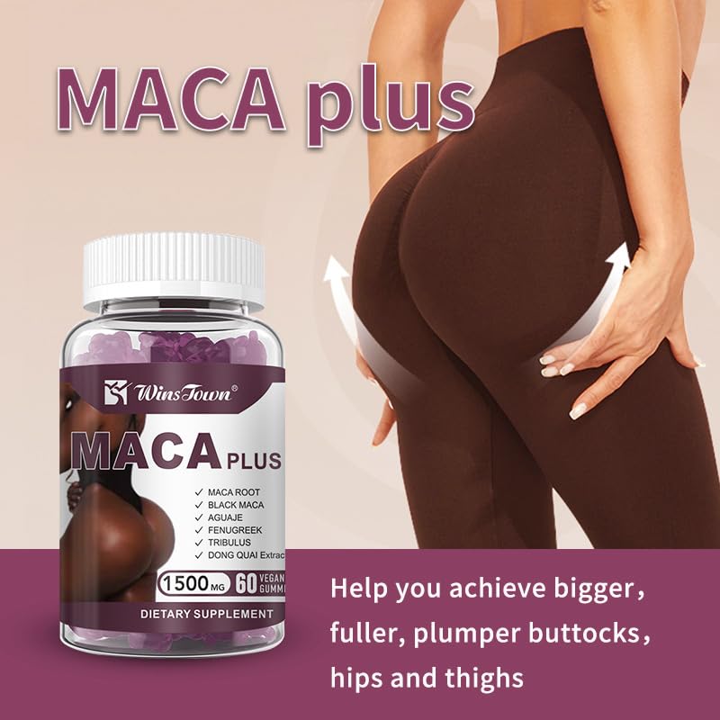 Herbal Supplement - マカプラスグミ、ヒップバットグミ1500mg、黒マカ根とトウキエキス配合の大きなお尻を強化するグミ、60個入り